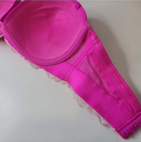 Victoria's Secret Push-Up Strapless Hot Pink Jewel Lace Underwire Ivory 32D Bra - Picture 5 of 12